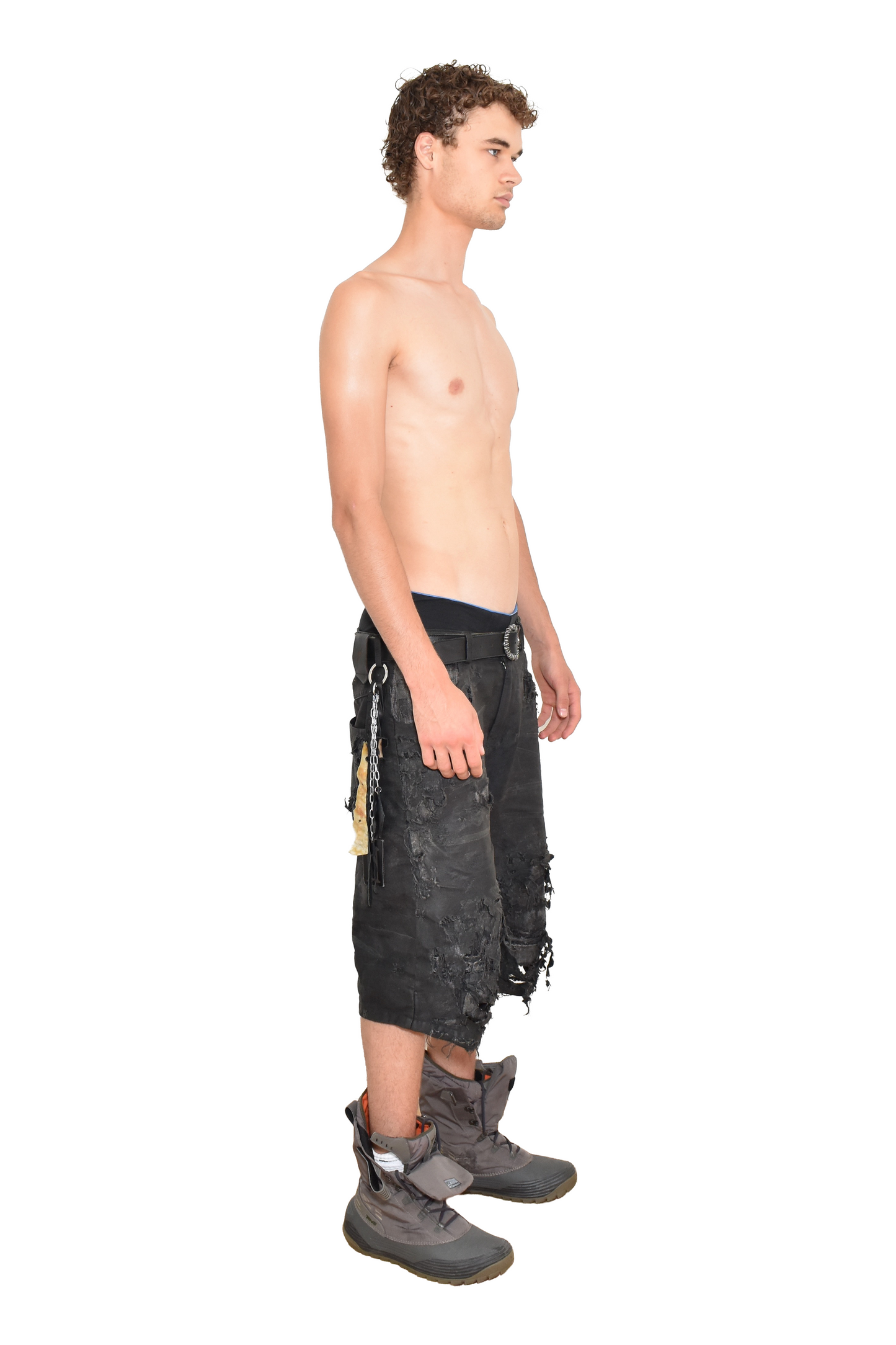 ripped coated denim shorts