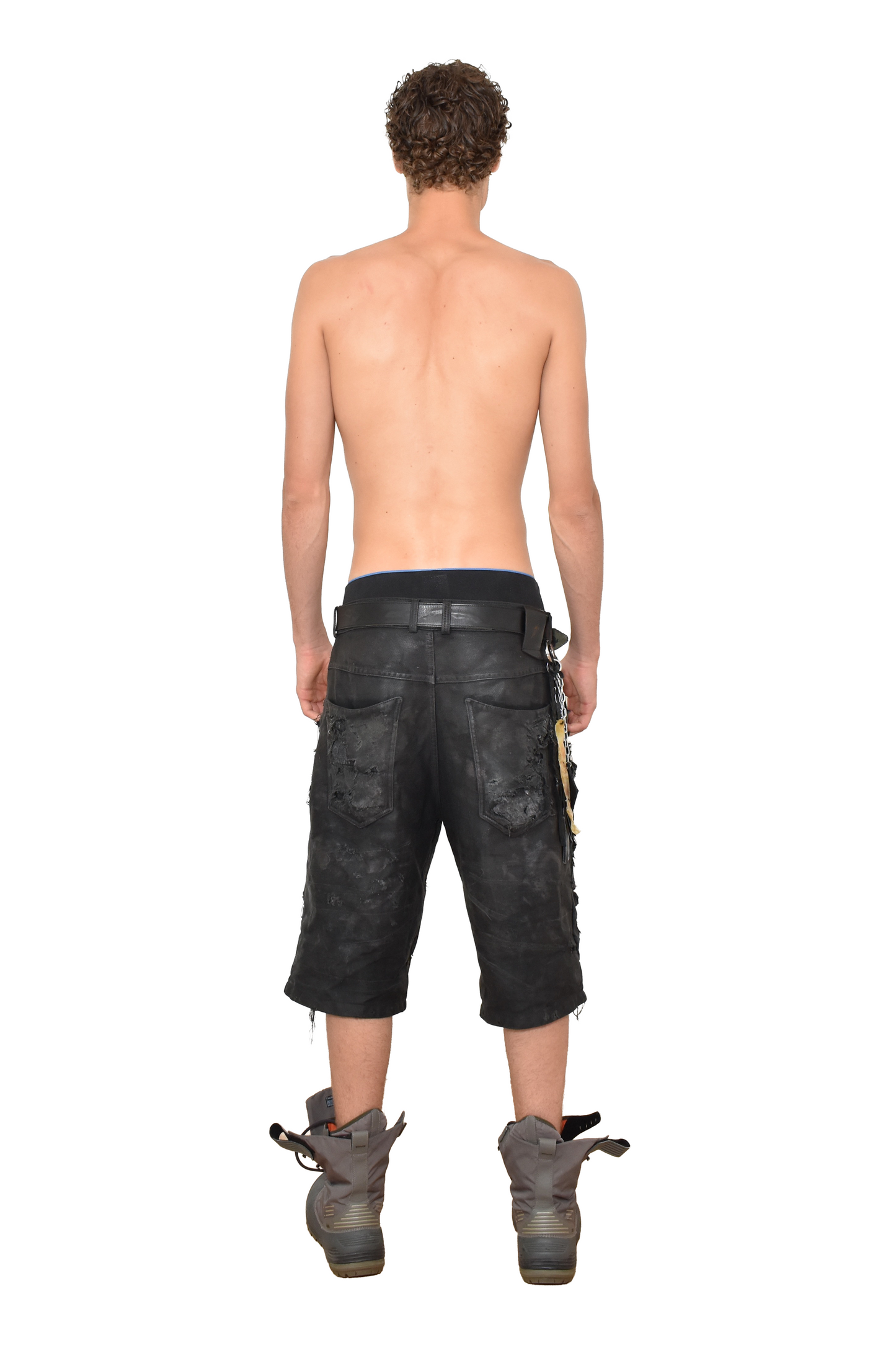 ripped coated denim shorts