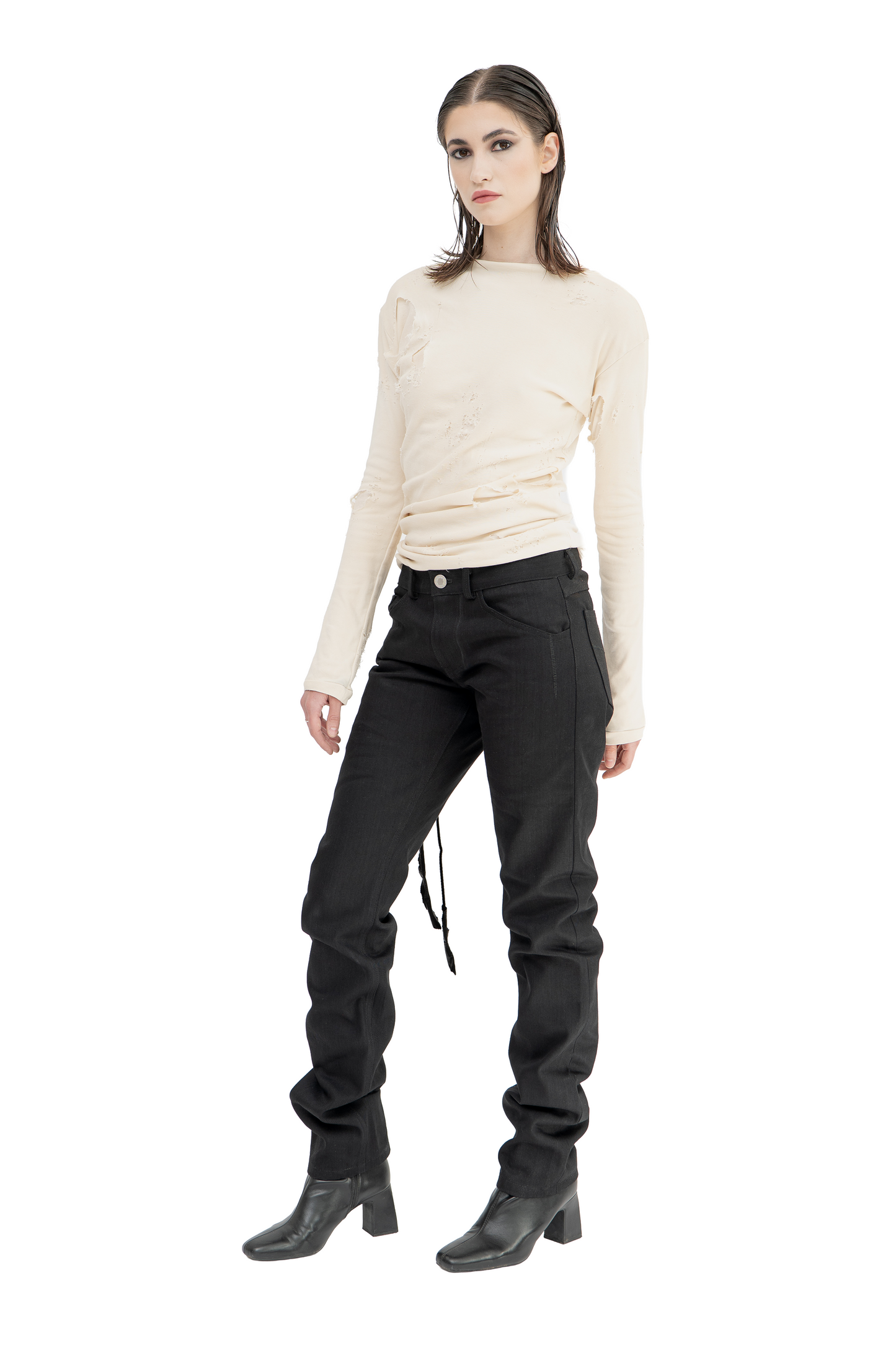 slim selvedge denim high crotch