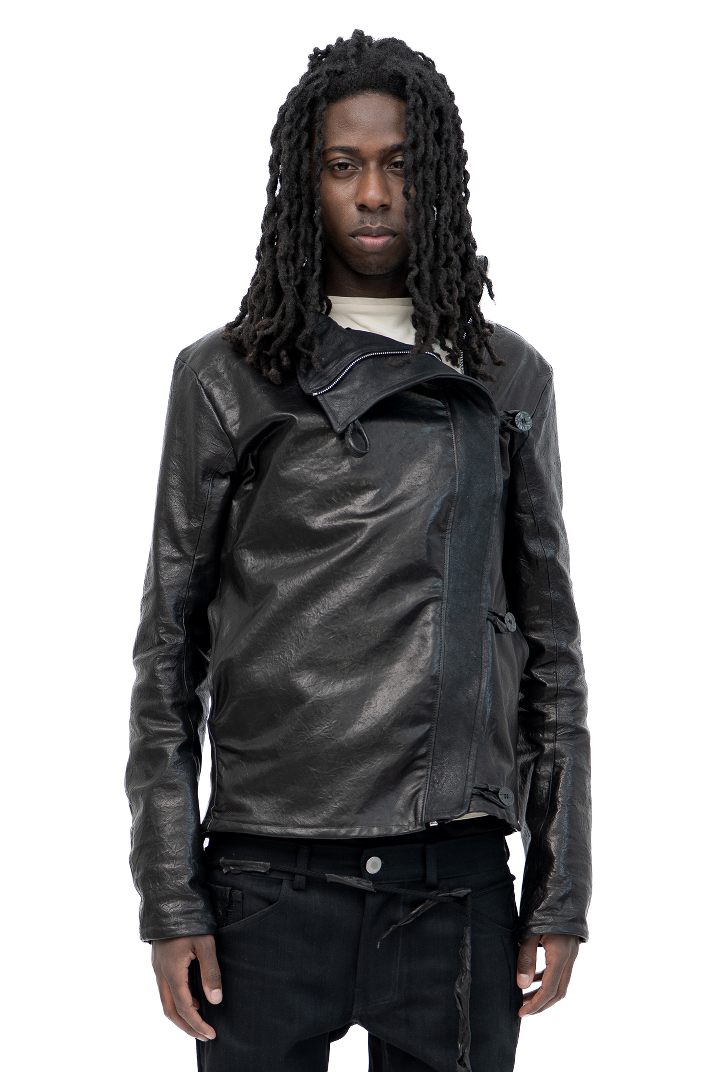 asymetrical leather jacket
